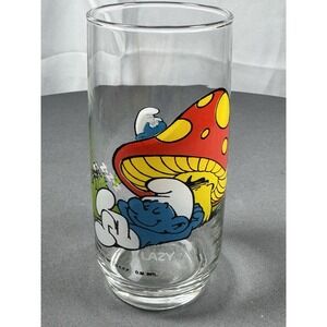 Smurf Collection Lazy Smurf 6" Tall Drink Glass Vintage Peyo 1982 Glass